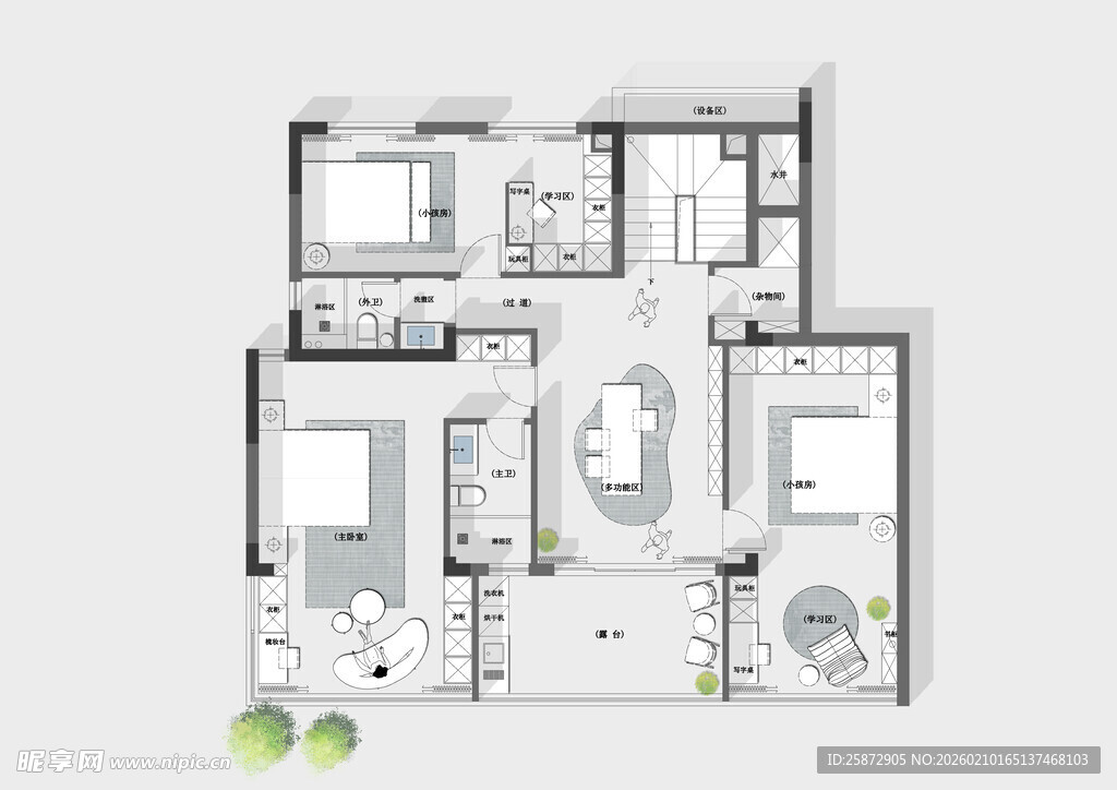 现代简约三室户型平面图