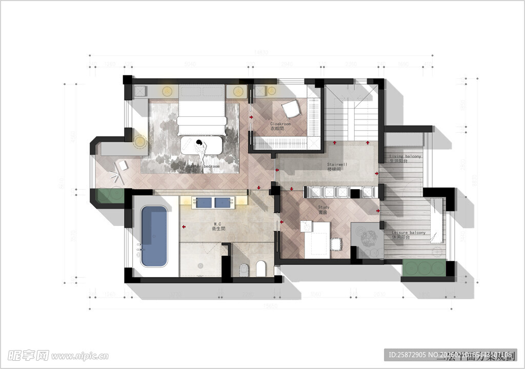 现代简约三室户型平面图