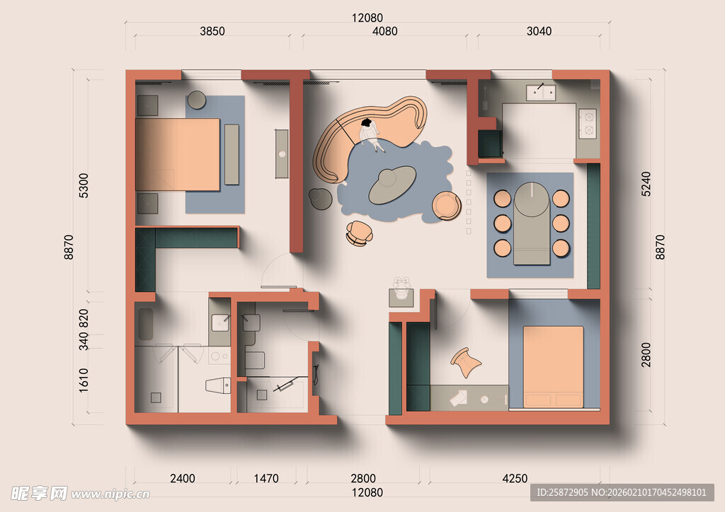 卡通风格房屋平面图