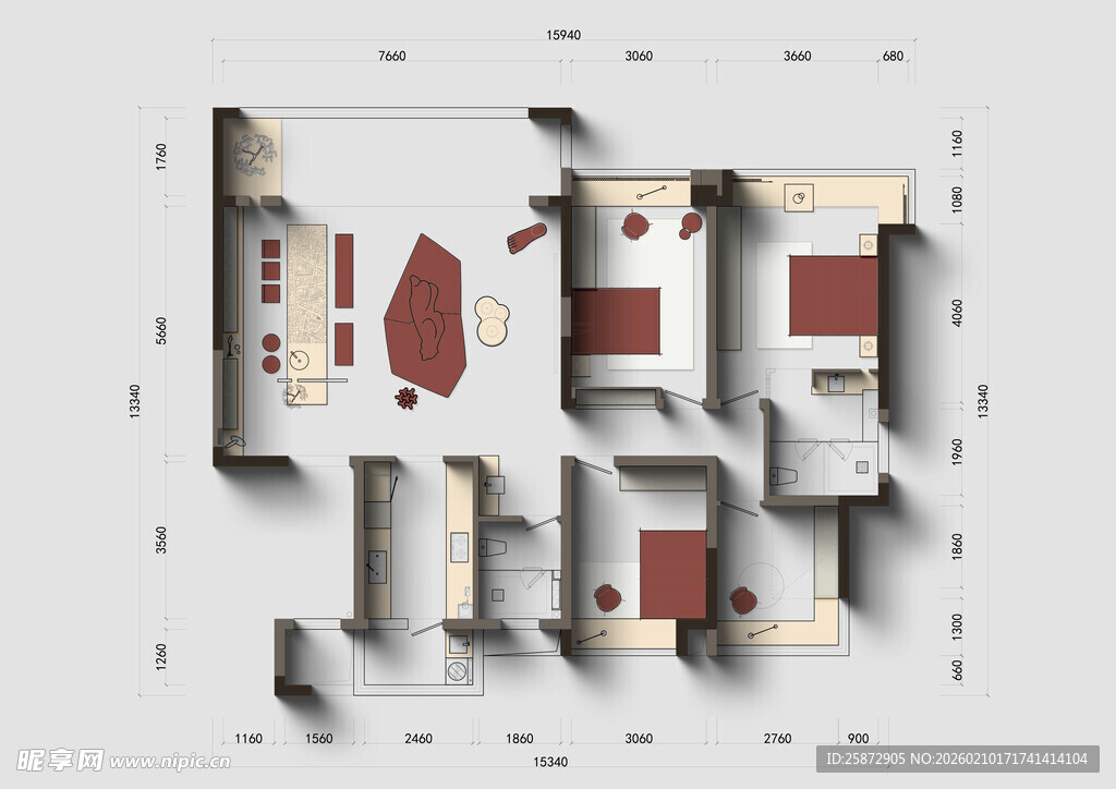 立体风格建筑户型平面图