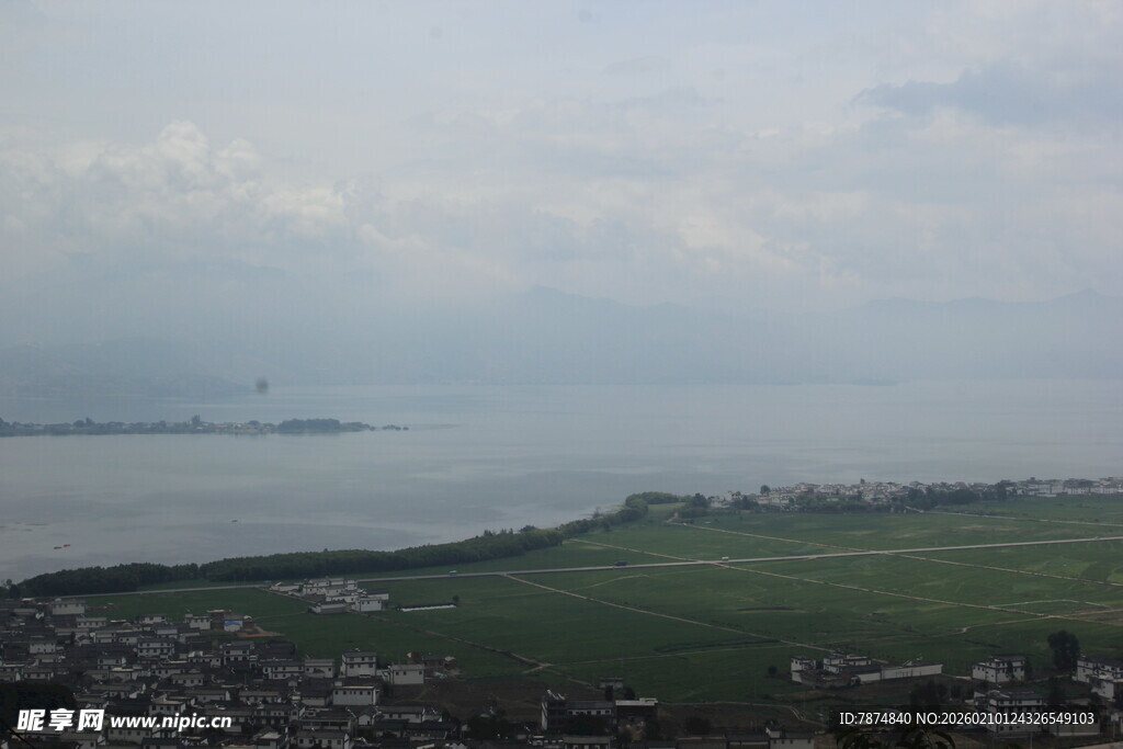 俯瞰城市与水域景观