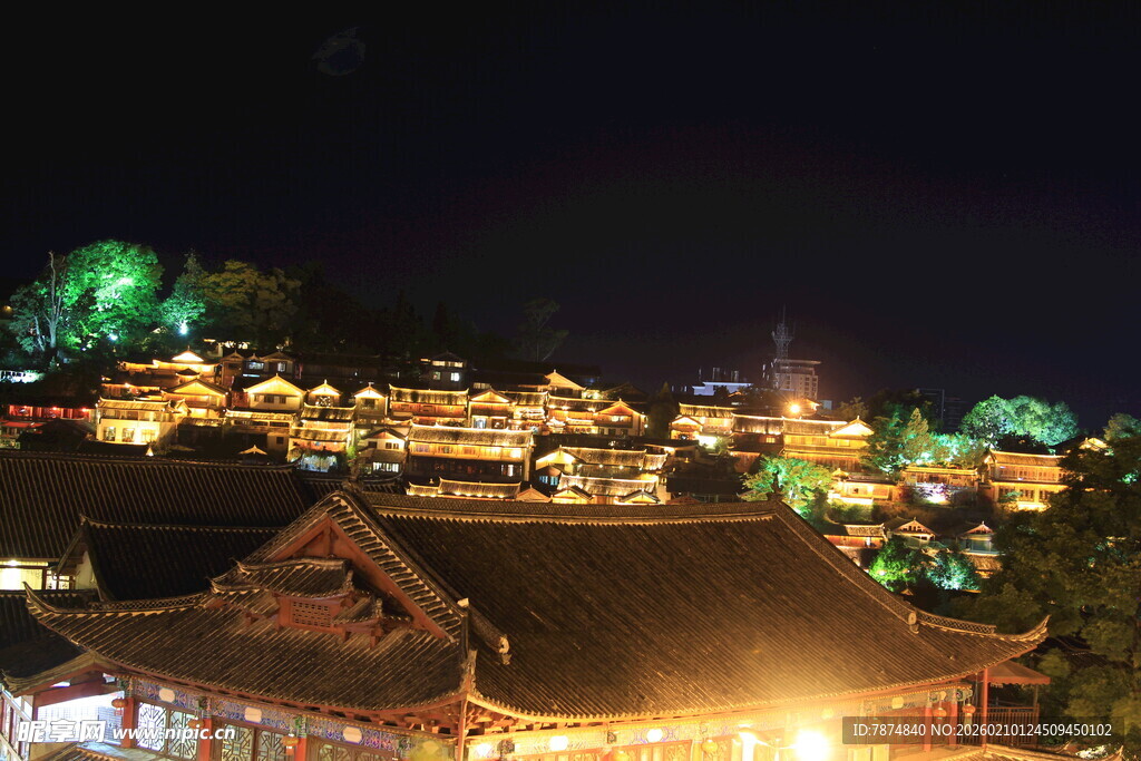 古镇夜景 灯火璀璨古风浓