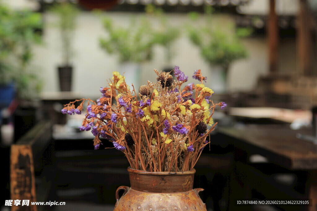 陶罐中的干花摆件