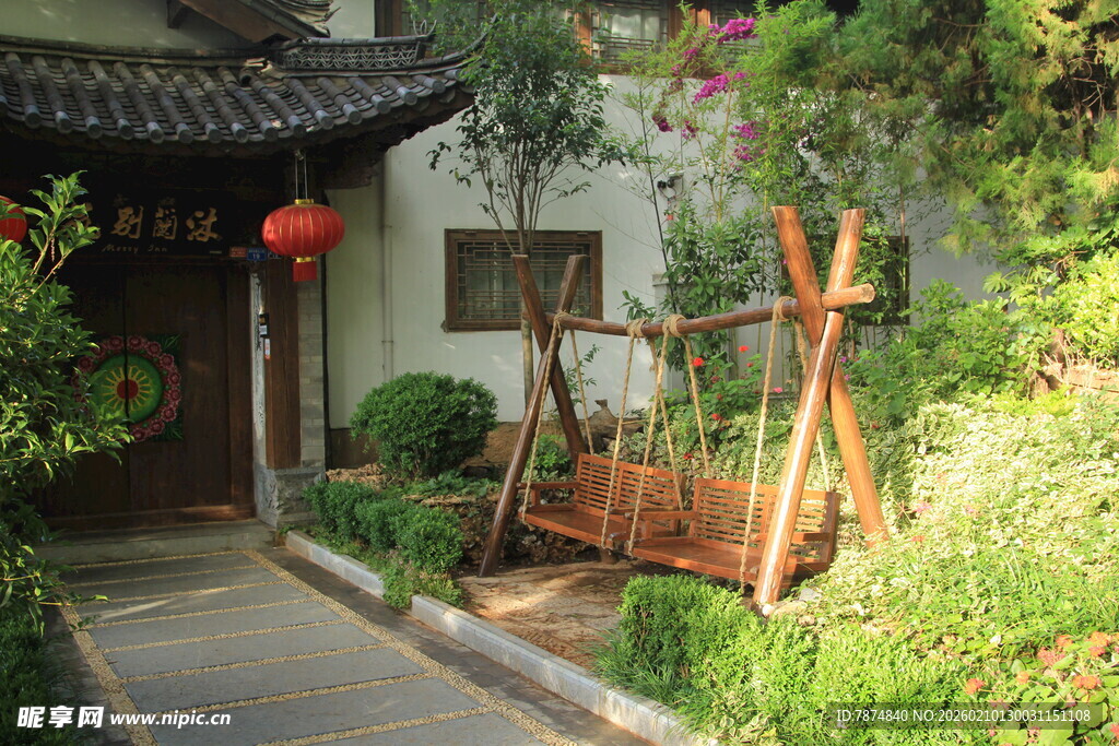 中式庭院小径 绿植环绕