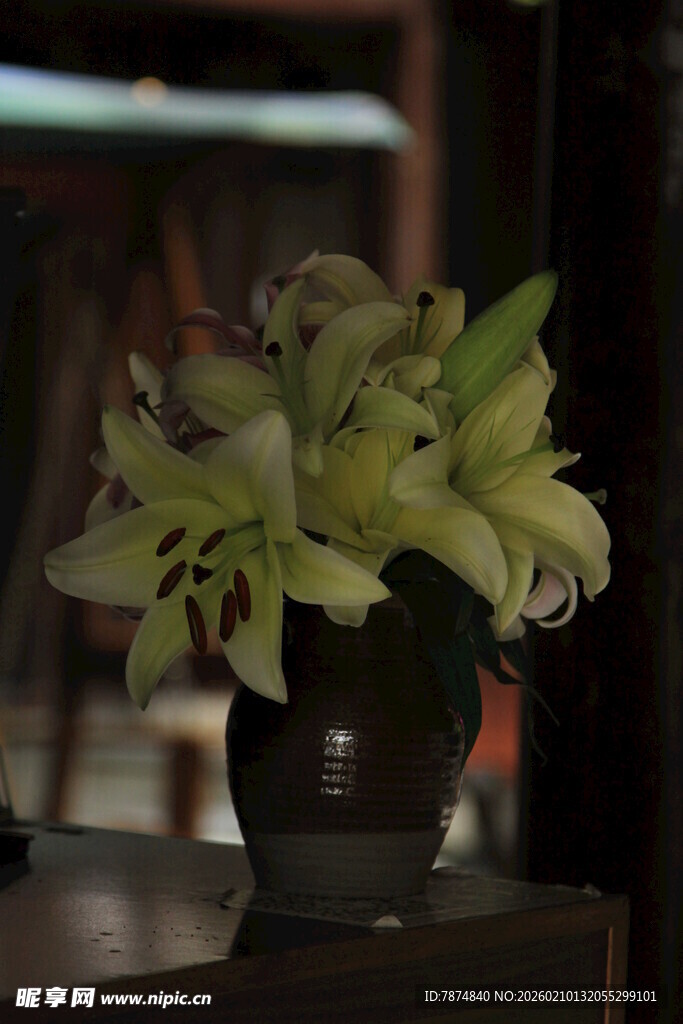 花瓶中的淡雅百合花