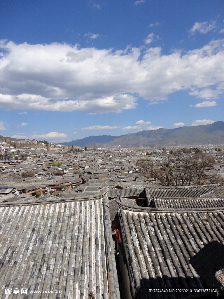 古老屋顶下的城镇风光