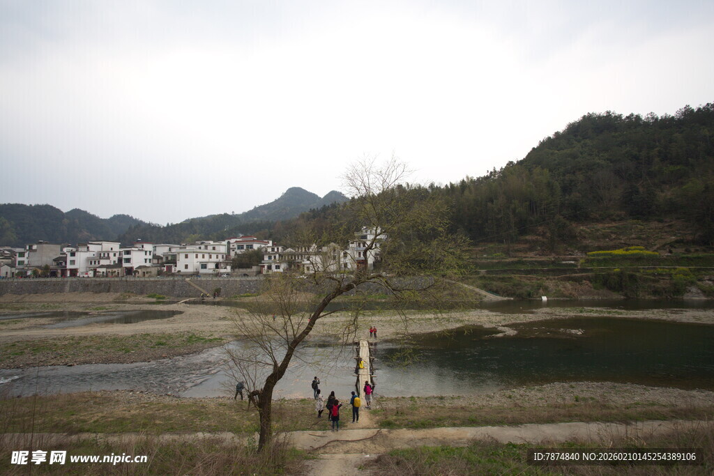 乡村静谧湖畔风光