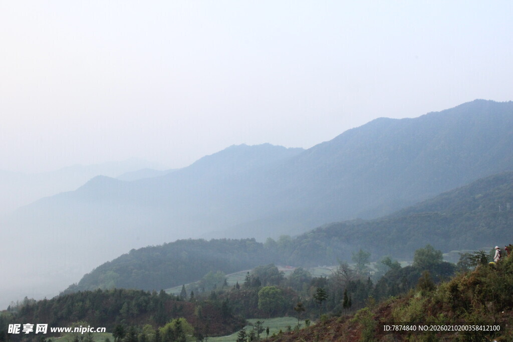 婺源山间晨景 朦胧山色绿意浓