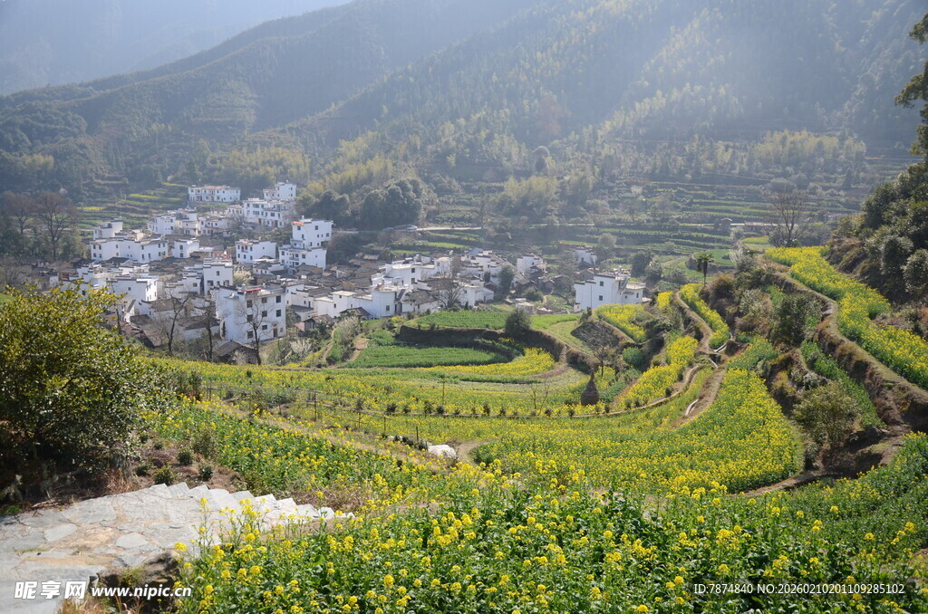 婺源山间梯田村落美景