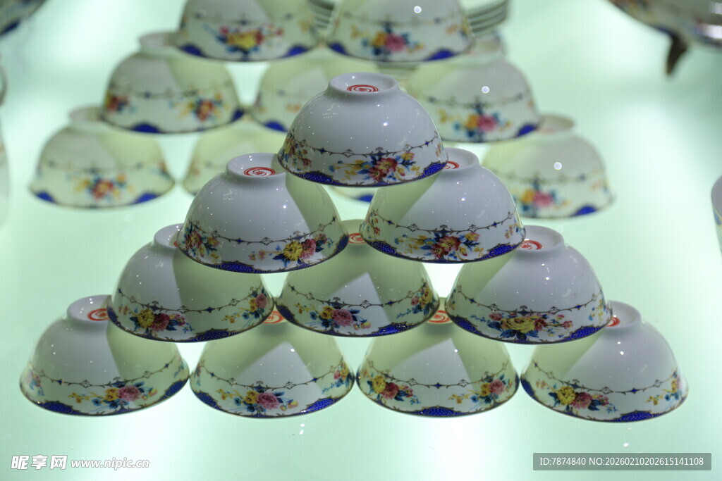 婺源精美瓷碗堆叠展示