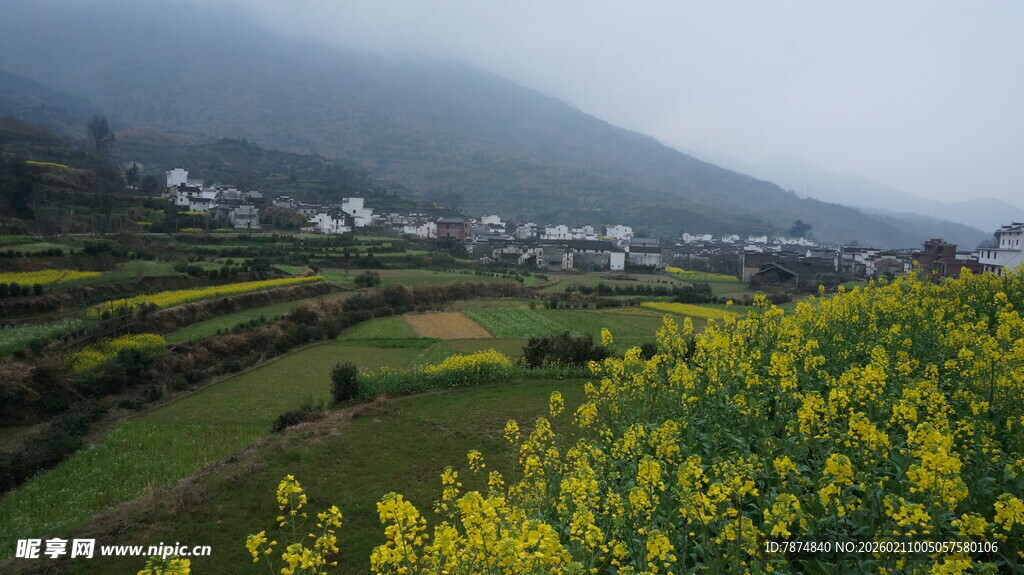婺源山间油菜田与村落美景