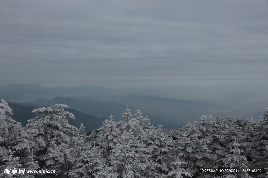 雪覆山林的静谧冬日景象