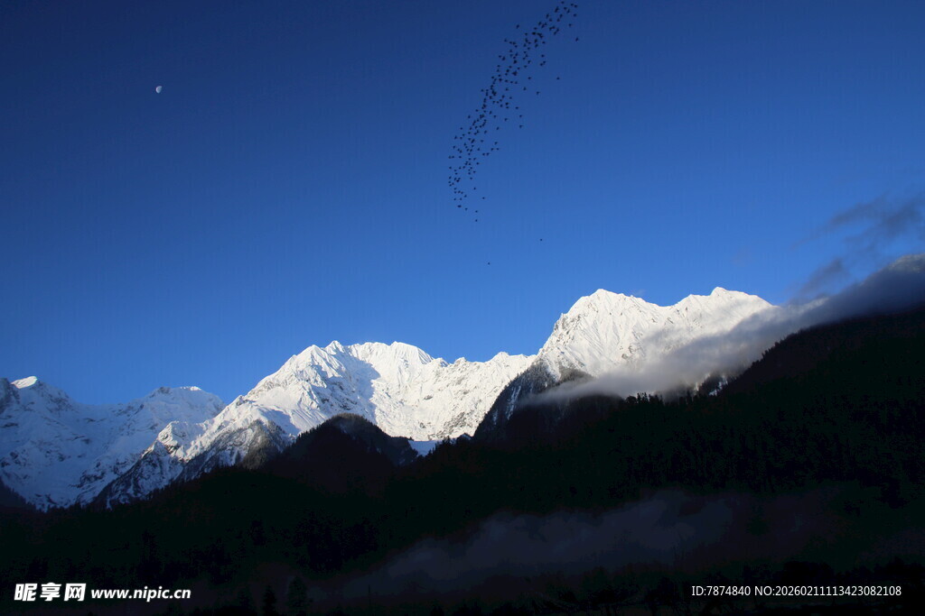 雪山夜景 壮丽自然景观