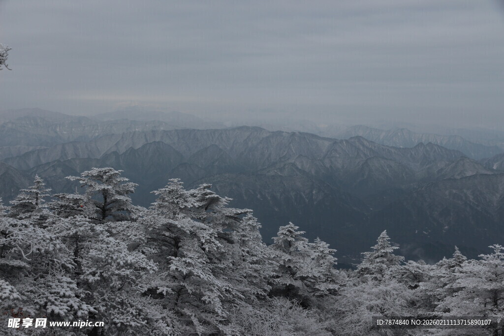 雪覆山林的冬日景致