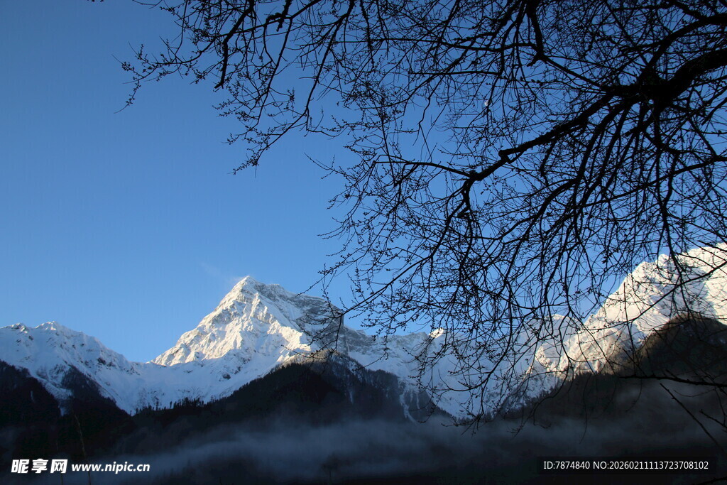 雪山风景 蓝天映衬的壮丽