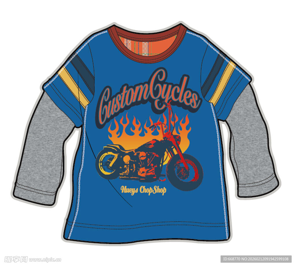 儿童火焰摩托车图案长袖上衣