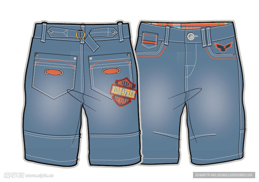 时尚蓝色牛仔短裤款式图