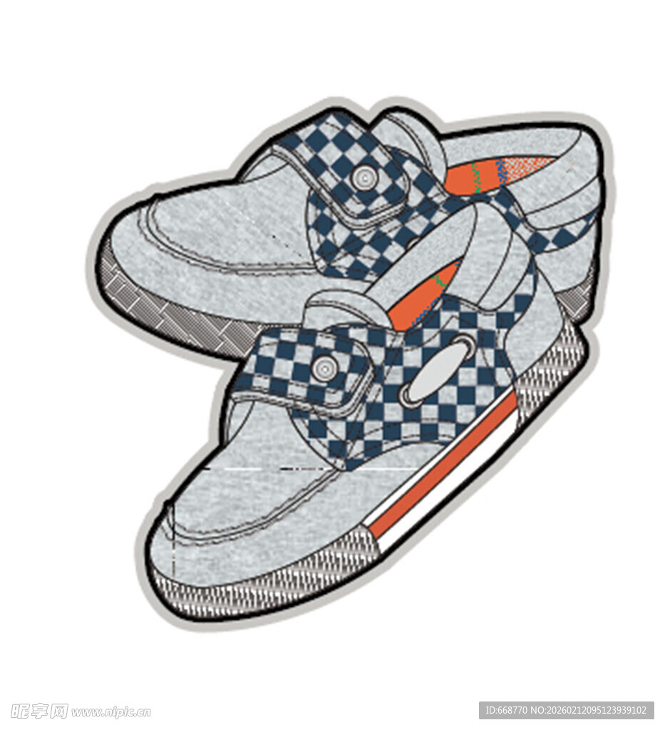 棋盘格运动鞋刺绣图案