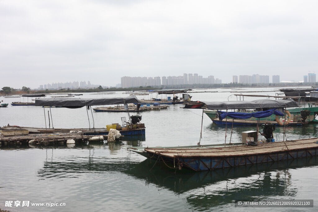 湛江宁静码头 水面停泊船只