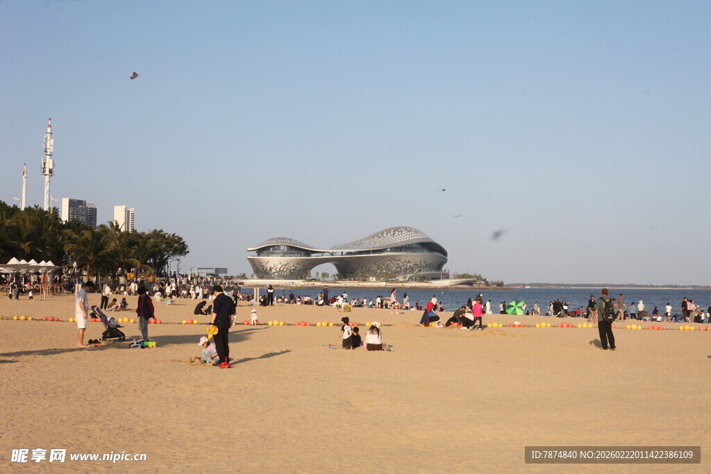 热闹的海滨沙滩场景