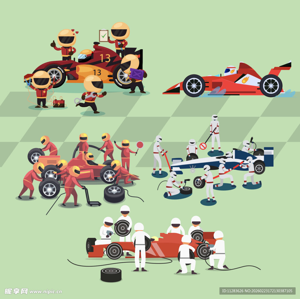 赛车维修场景插画