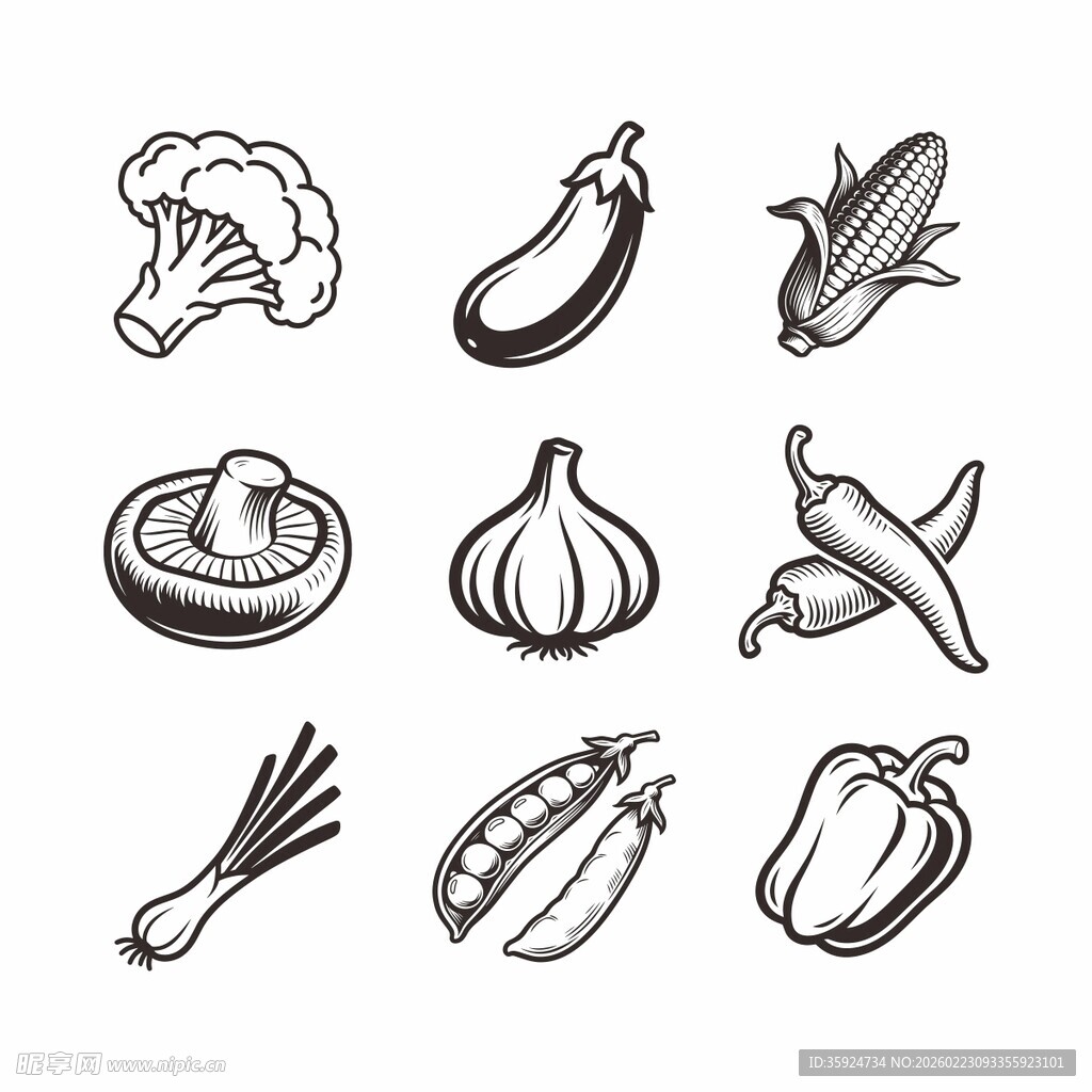 手绘蔬菜图标集合