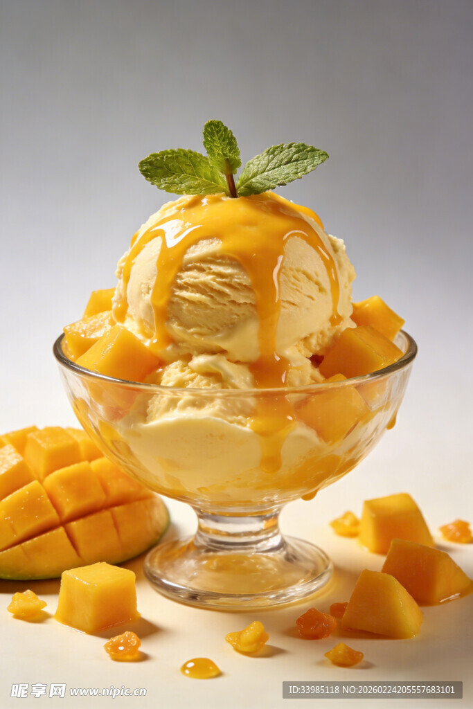 美味芒果冰淇淋甜点