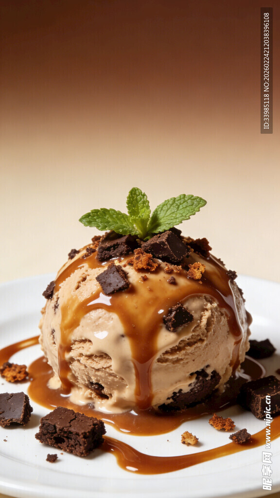 美味焦糖冰淇淋甜点