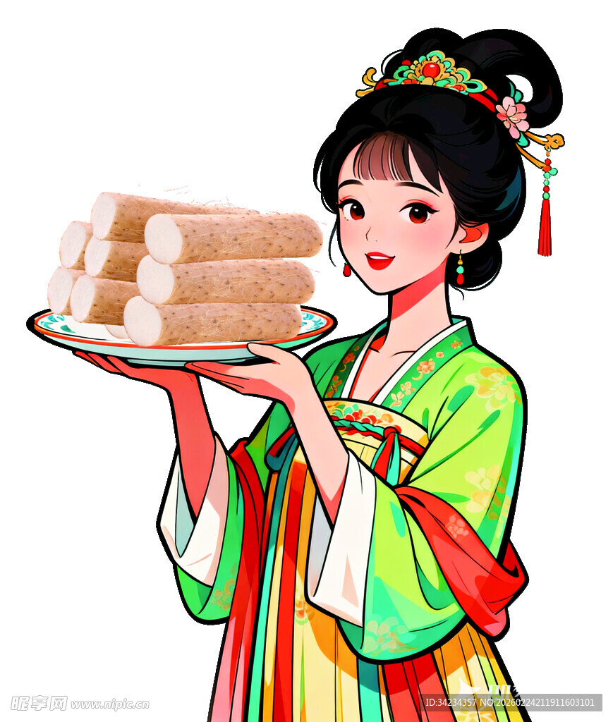 古装女子端糕点