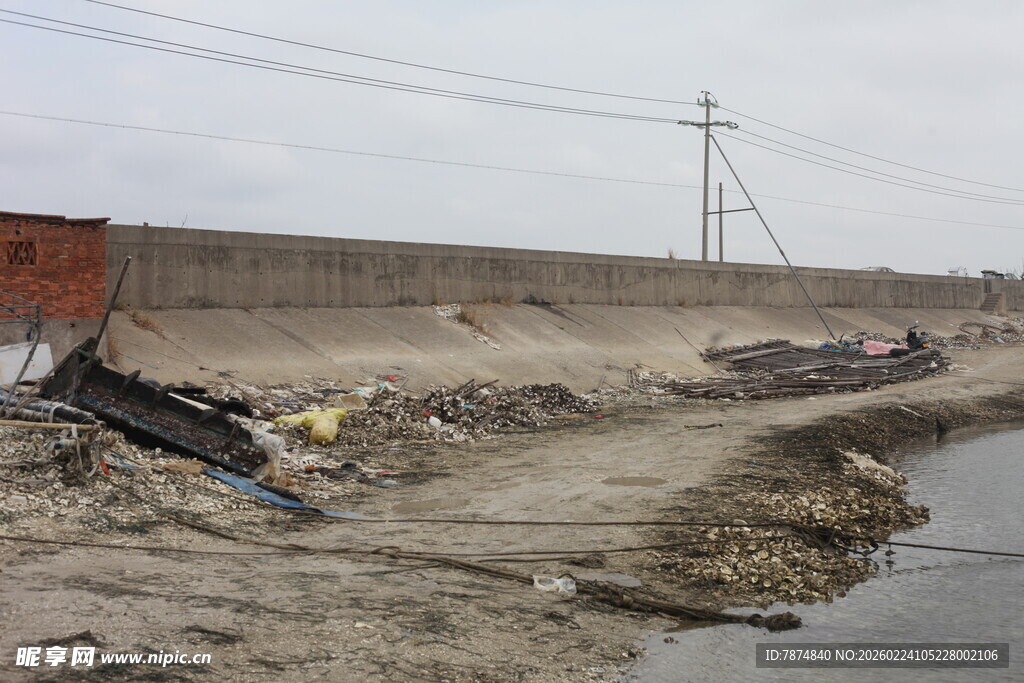 河边垃圾堆积场景