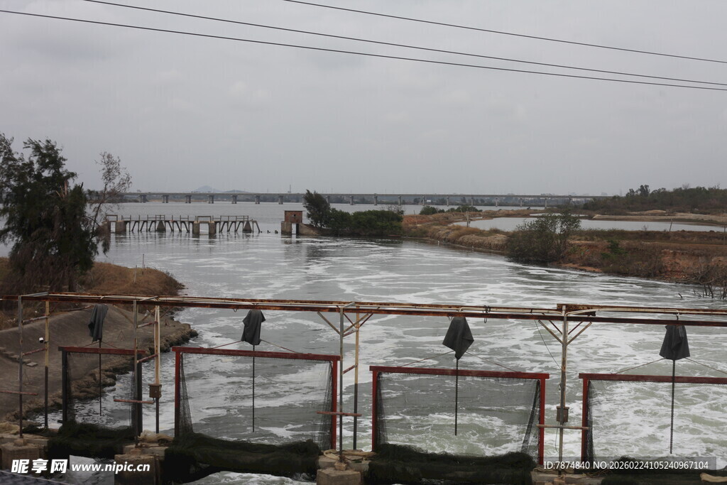 湍急河流旁的围栏景观