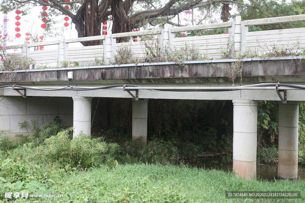 老旧桥身 桥下绿植茂盛