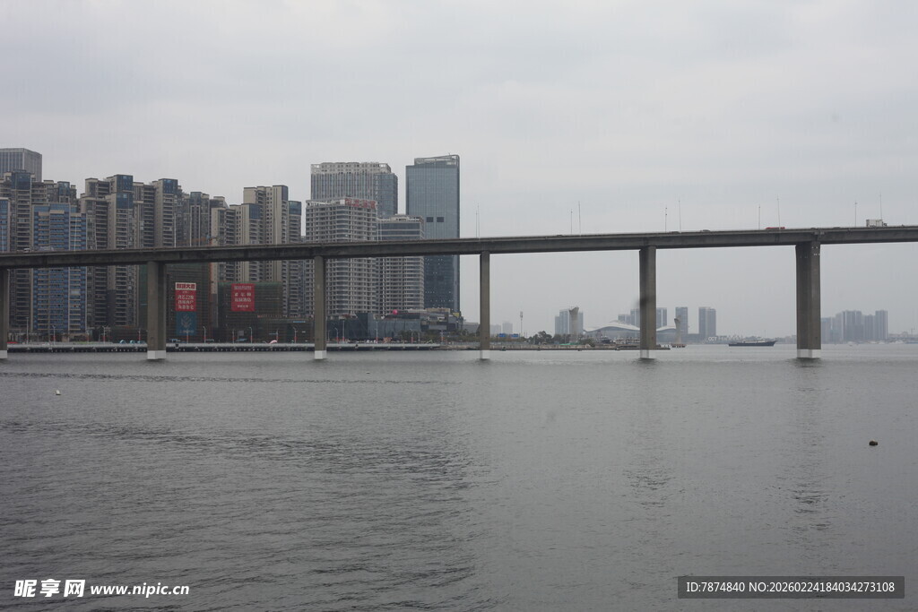 城市桥梁横跨水面景观