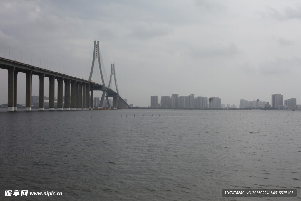 跨海大桥与城市天际线