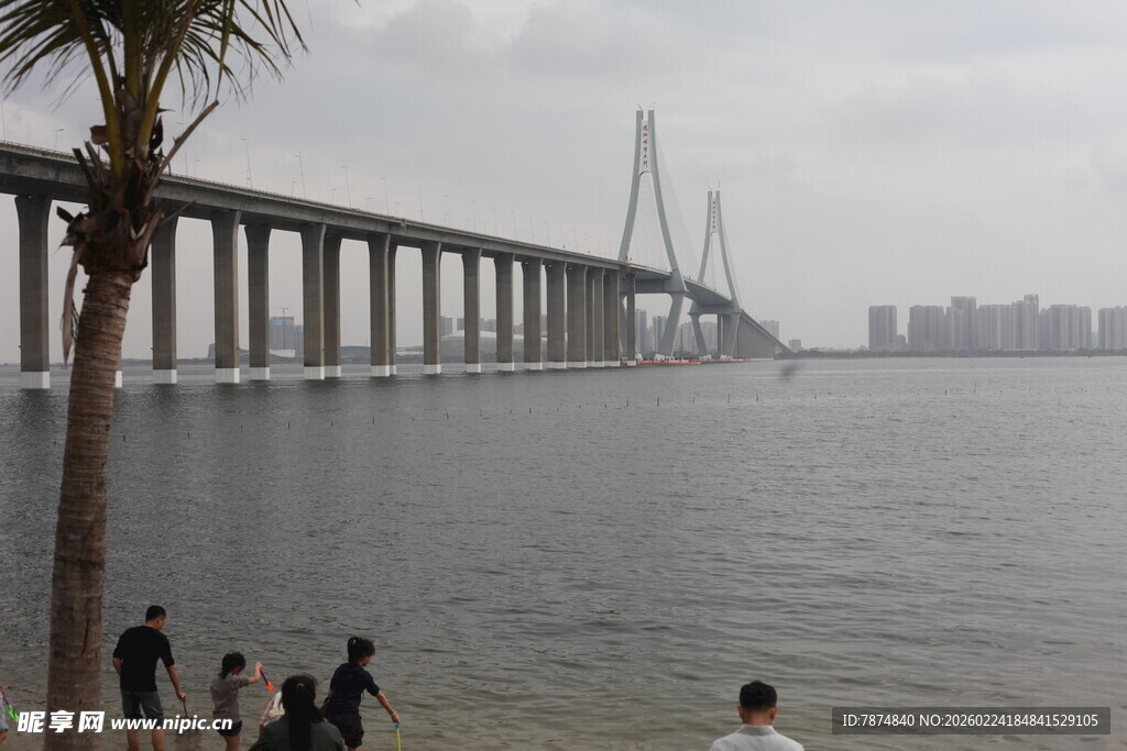 海滨大桥下的休闲场景