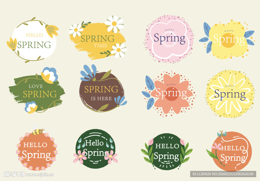春季主题装饰标签设计