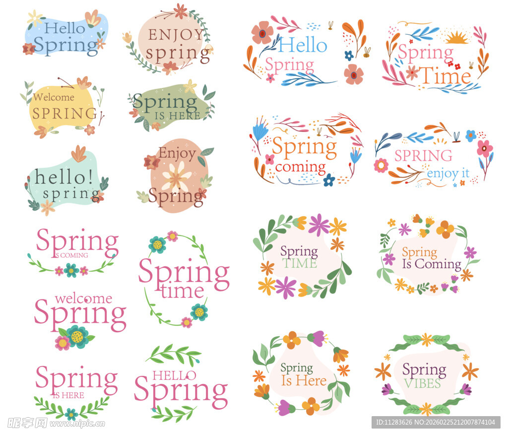 春季主题装饰花环设计元素