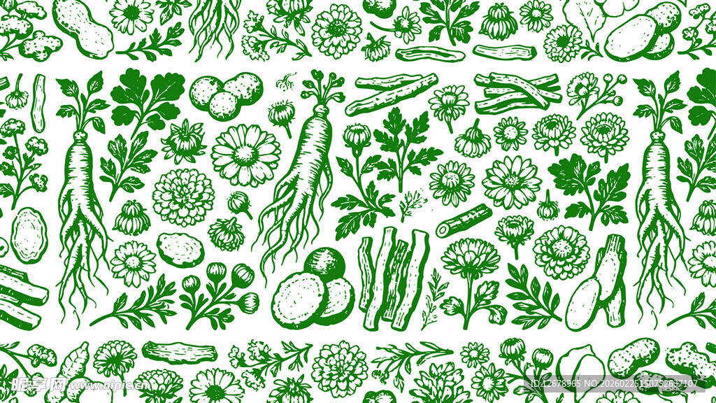 绿色中药材植物花卉图案素材
