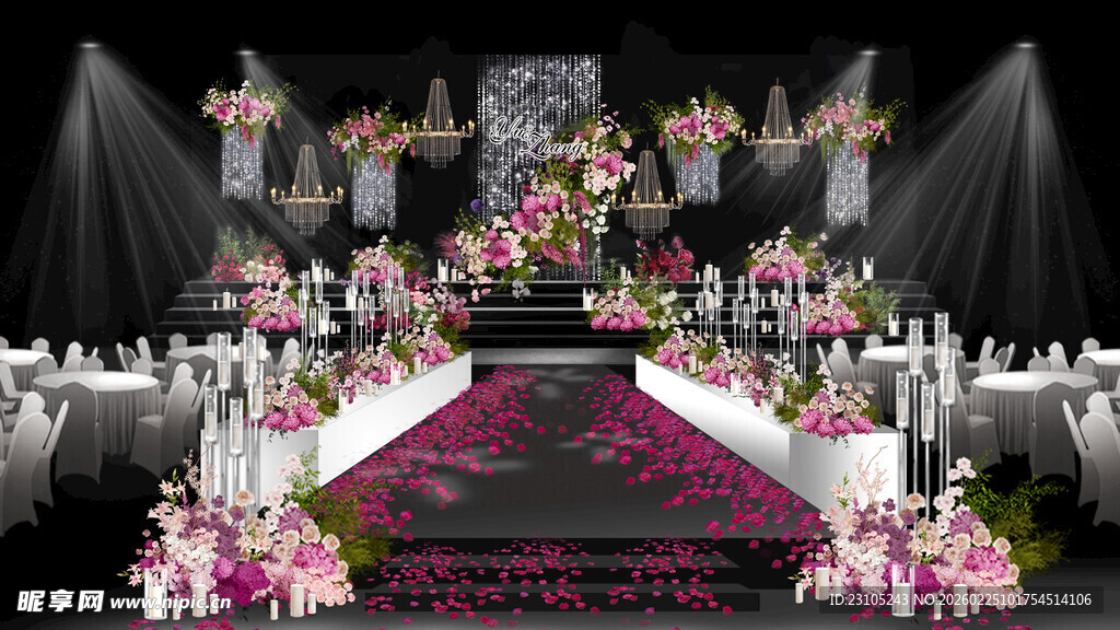 韩式水晶玫红色舞台效果图