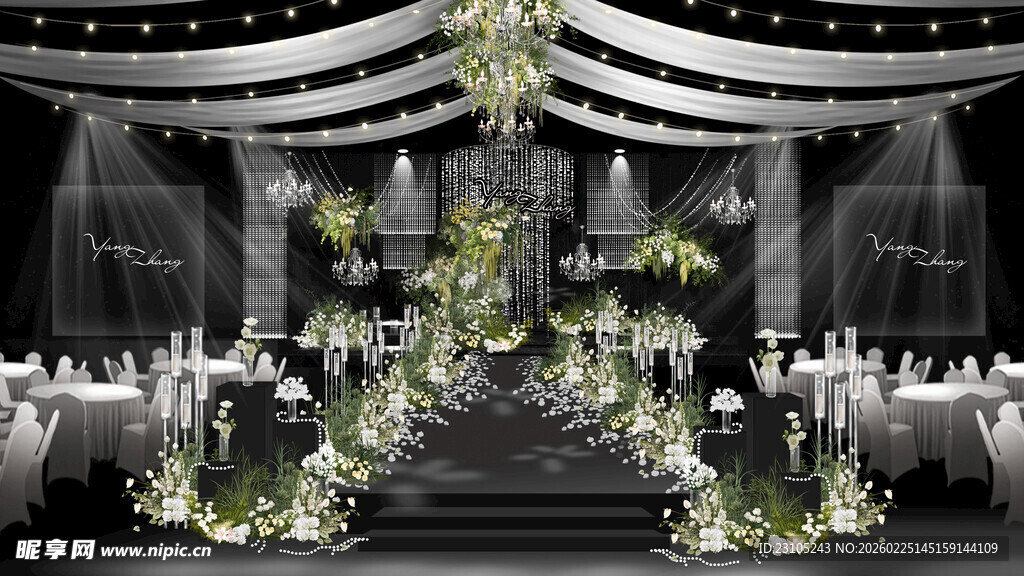 白绿水晶韩式森系婚礼现场布置