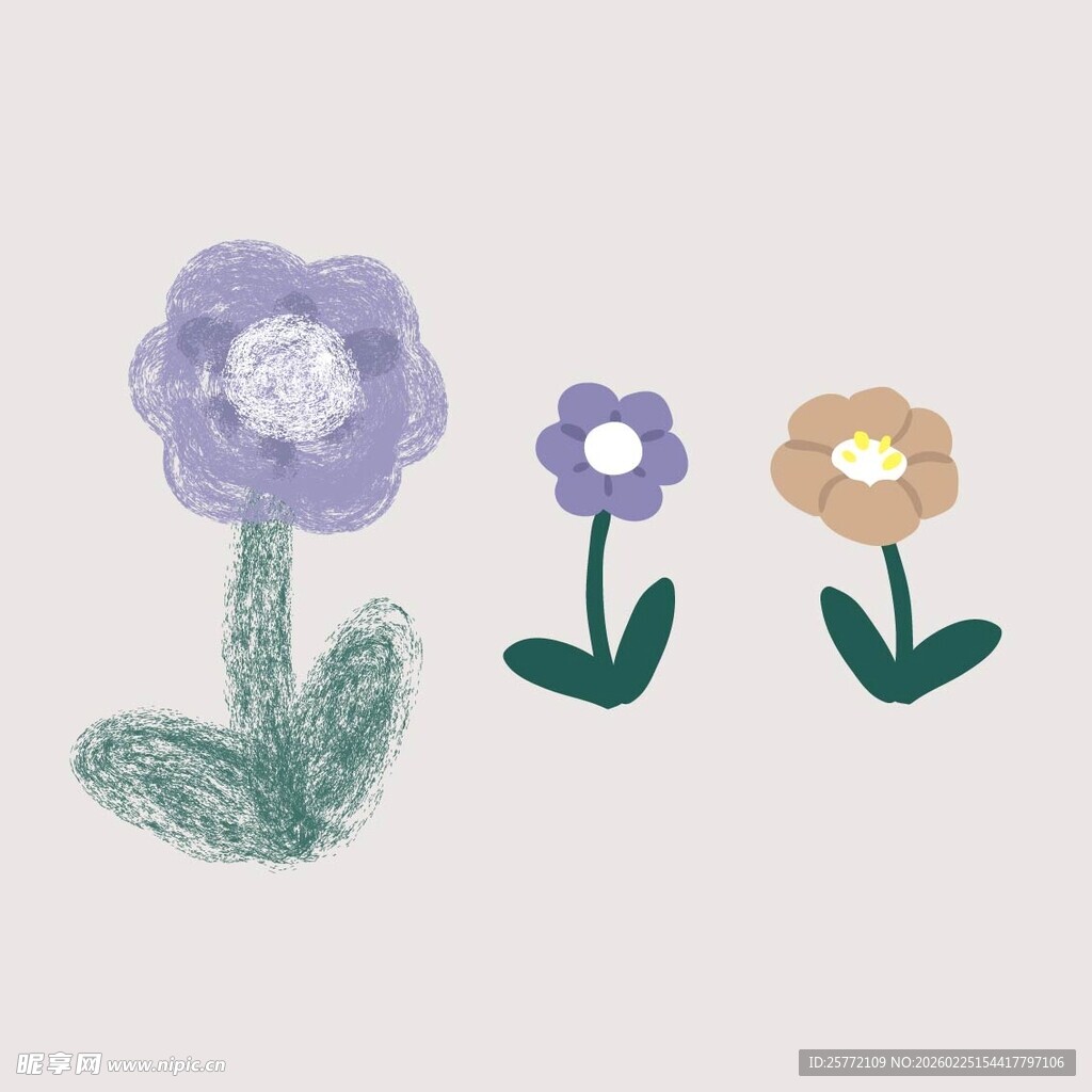 手绘三色花朵图案