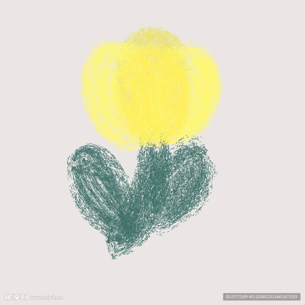 儿童画中的黄色花朵与绿叶