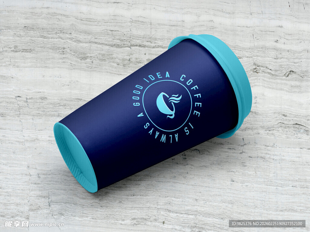 蓝色带图案便携咖啡杯样机展示