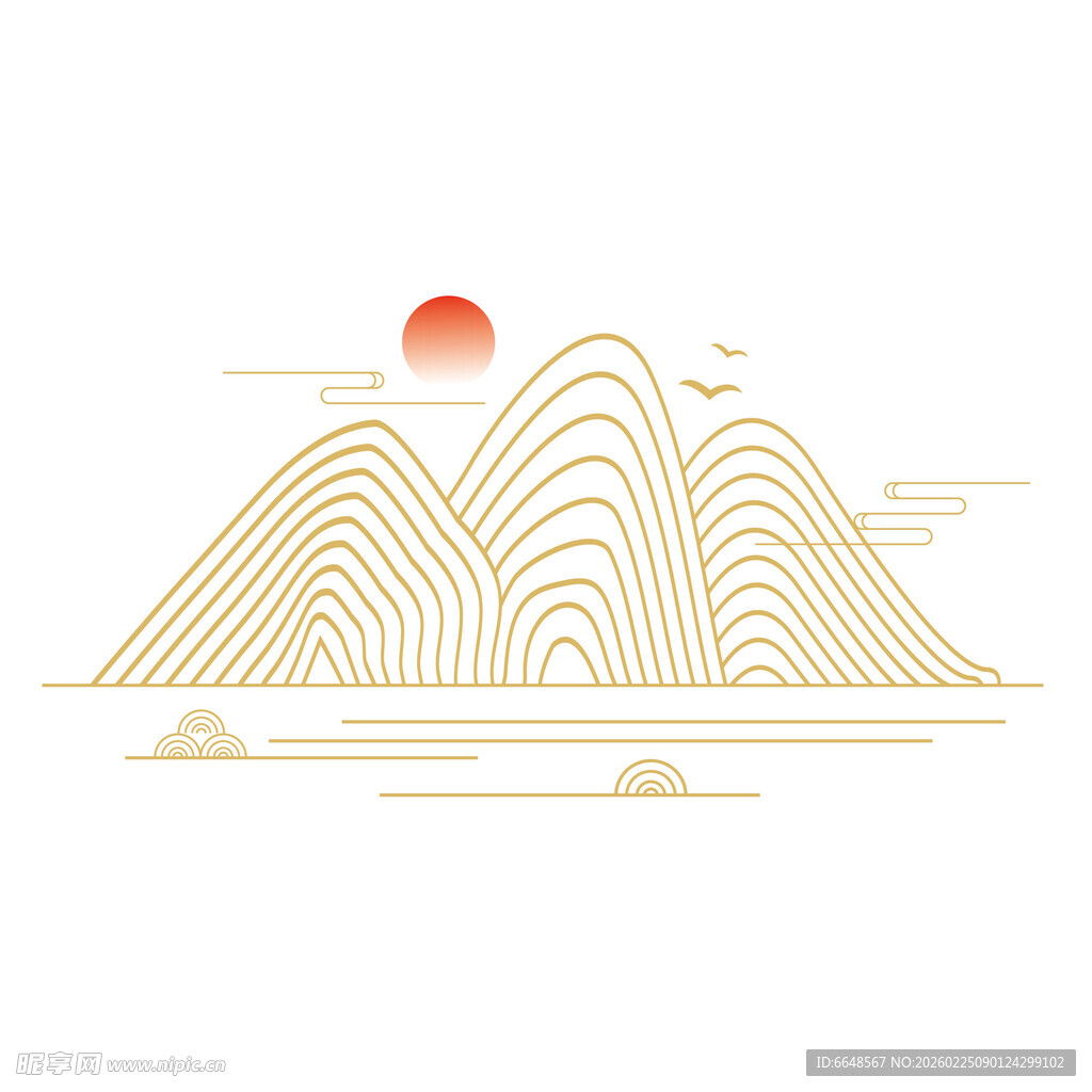 中式山水祥云花纹