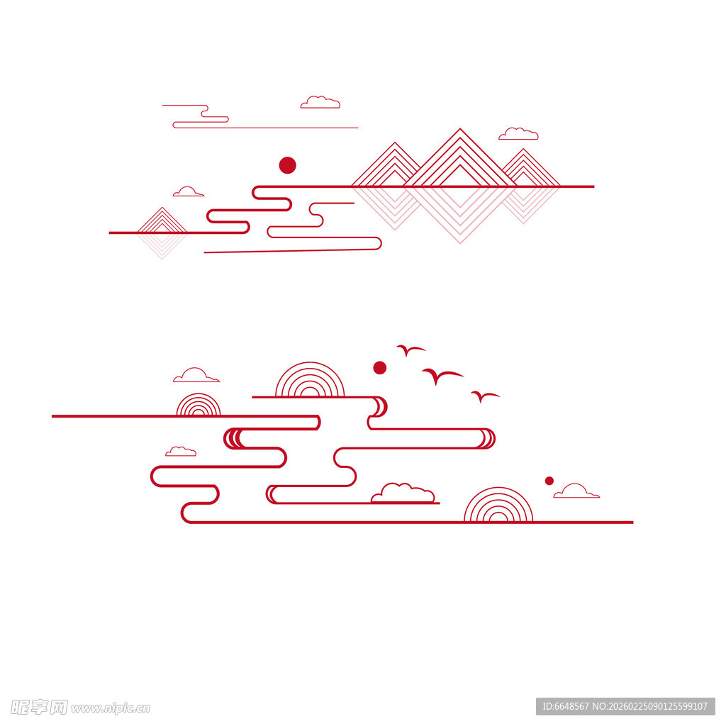 中式山水祥云花纹