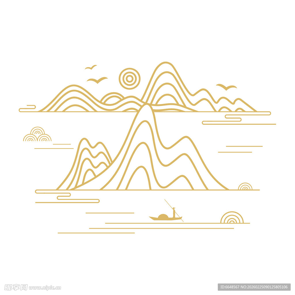 中式山水祥云花纹