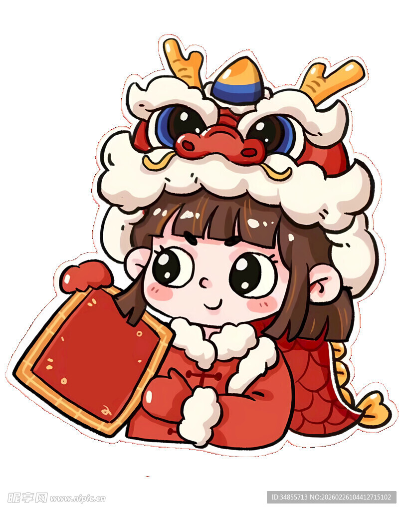 红衣萌娃扮龙年喜庆形象