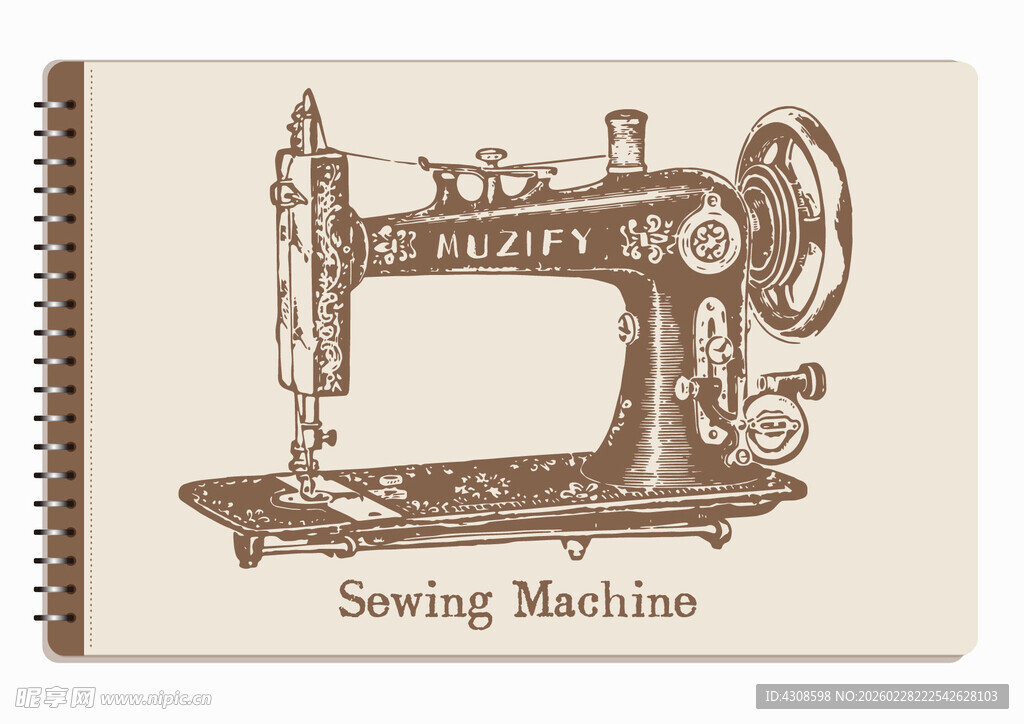 线圈本 复古缝纫机手绘稿