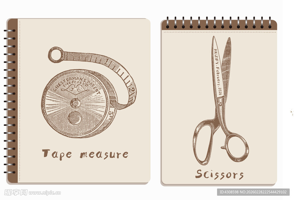线圈本 复古卷尺 剪刀