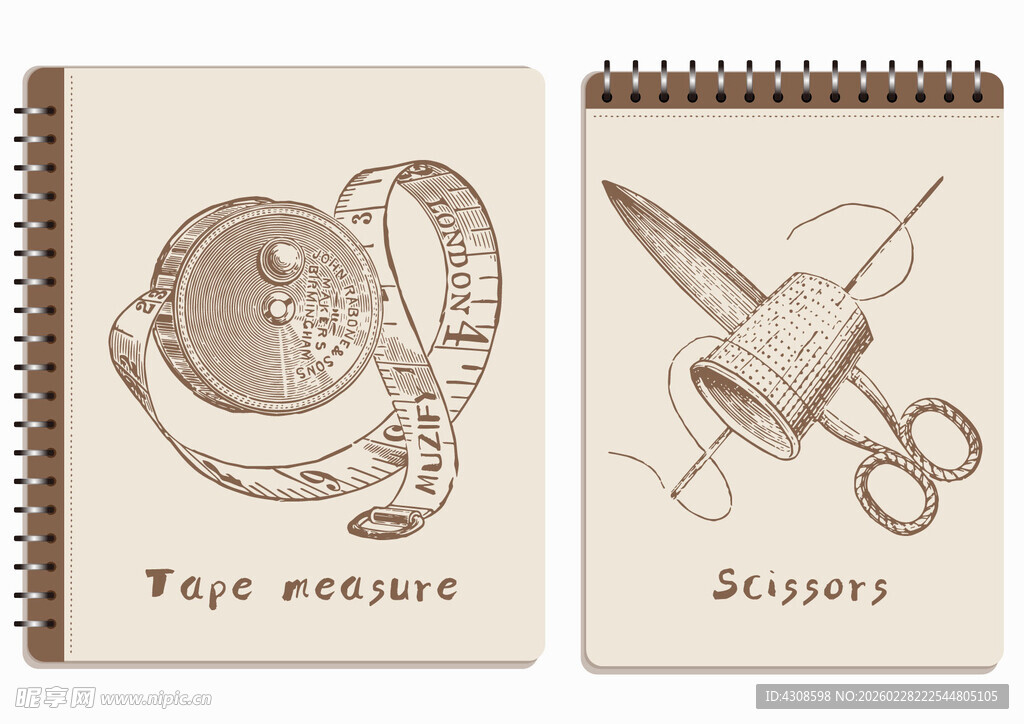 线圈本 复古卷尺 顶针 剪刀